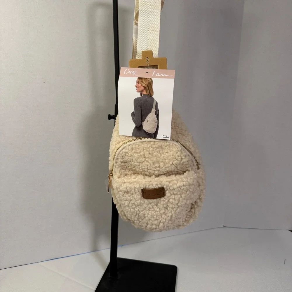 Cozy Chic I Am Sherpa‎ Sling Bag Cream Ivory Faux Shearling Crossbody Backpack
